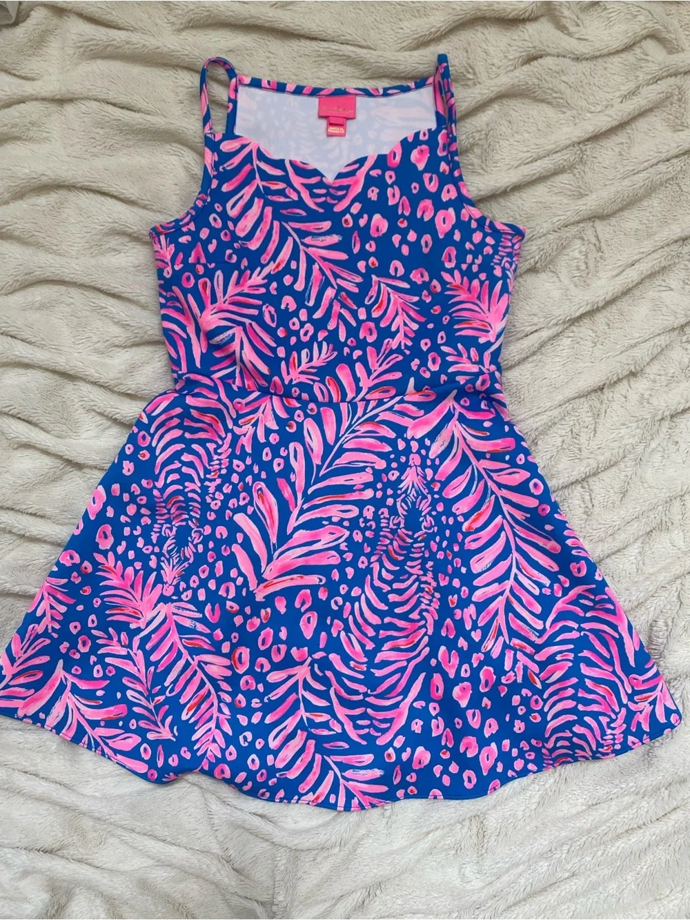 Lilly Pulitzer Breelyn girls' dress Pundy Blue La Zebra pink/blue scallops Sz 14